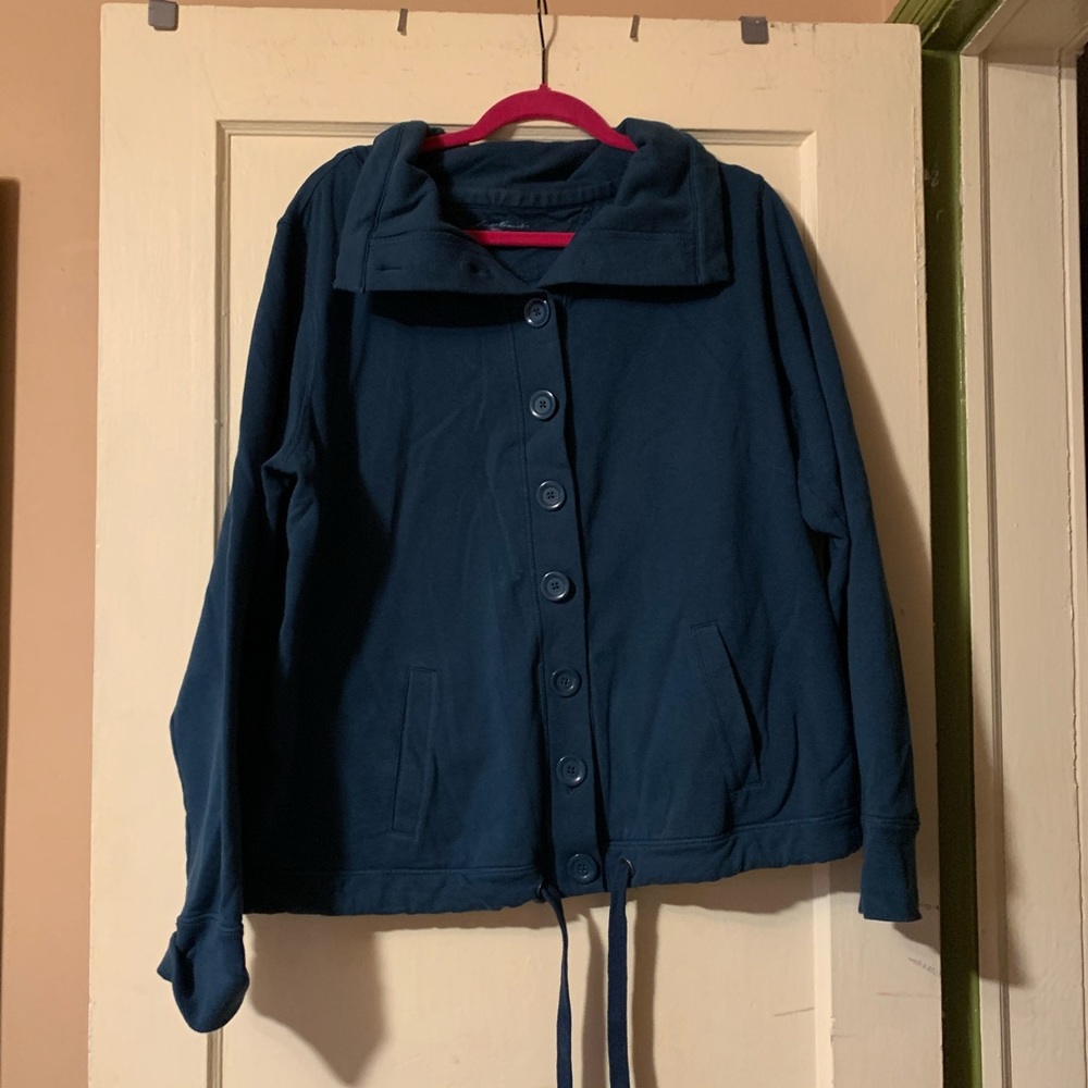Eddie Bauer Teal Cardigan, Sweatshirt material